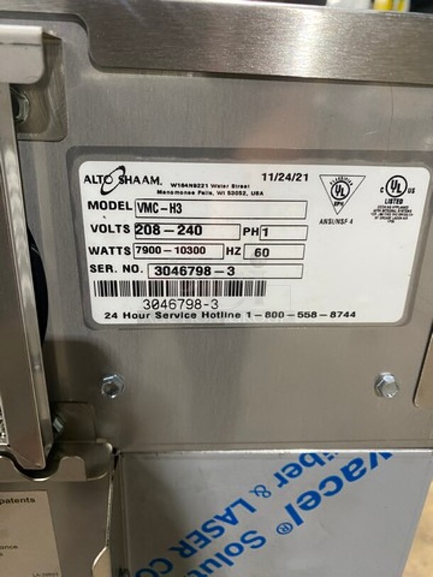 BRAND NEW! NEVER USED! ON CRATE! ALTO SHAAM VMC H3 Stainless Steel Commercial Electric Powered Half-Size Vector H Multi Cook Oven! Featuring Four Cooking Chamber Zones Within One Compact Unit! This Extremely Versatile Oven Allows You To Cook Four Different Products Simultaneously With No Flavor Transfer! SN:3046798-3 208-240V 1PH!  - Image 10 of 12
