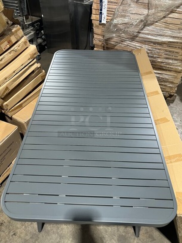 Brand New In The Box! DT All Alluminum Dark Gray Slats Dining Table! 30" By 60" With Legs! Perfect For Outdoors!  - Image 3 of 9