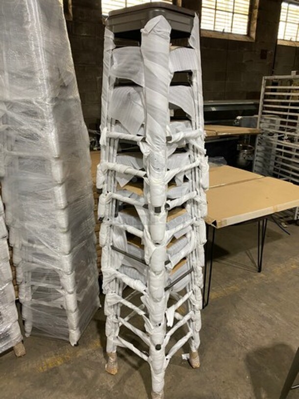 BRAND NEW! Astor Matte Platinum Clear Coated Finish Heavy Duty Metal Bar Height Stools! With Walnut Seat Top! With Footrest! 5 x Your Bid! - Image 8 of 8