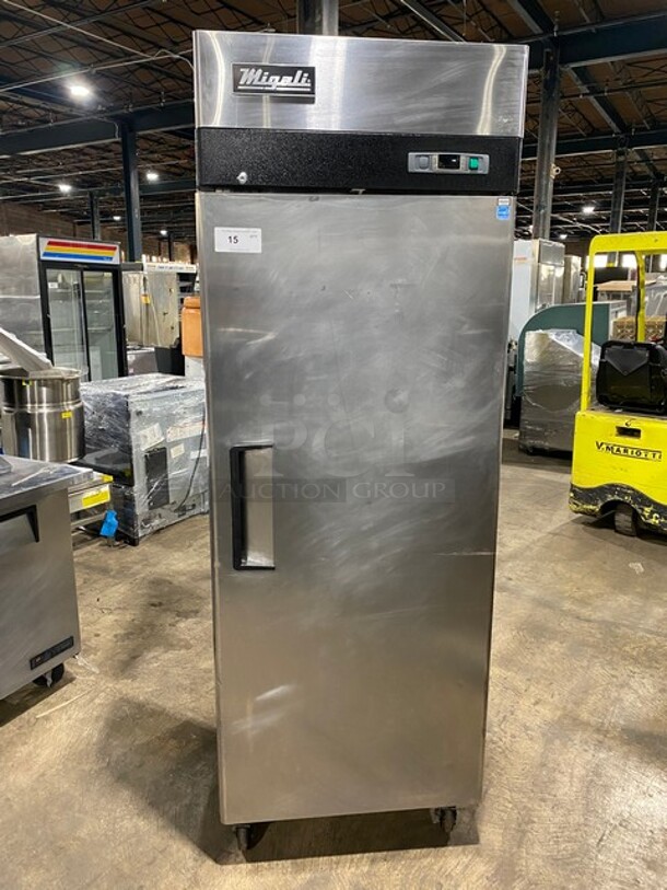Migali Commercial Single Door Reach In Cooler! With Poly Coated Racks! All Stainless Steel! On Casters! Model: C1RHC SN: C1RHC00319012600920014 115V 60HZ 1 Phase
