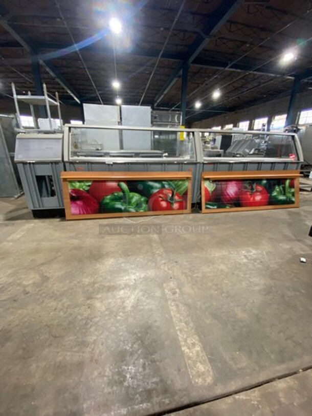 AMAZING! Duke Stainless Steel Commercial Subway Prep Line w/ Lowering Sneeze Guards! (1) Hot Well, (2) Refrigerated Prep Tables!