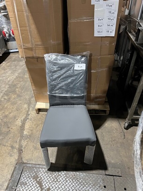 BRAND NEW! Grey Cushioned Chairs! With Wooden Legs! 4x Your Bid!