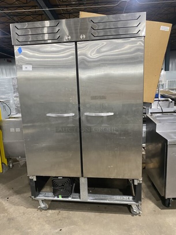 BEVERAGE AIR COMMERCIAL 2 Stainless Steel Door Reach In COOLER!  Model SR2HC-1S Serial 0014719-30493-A! 120V/60Hz/ 1 Phase, On Casters!
 - Image 1 of 2