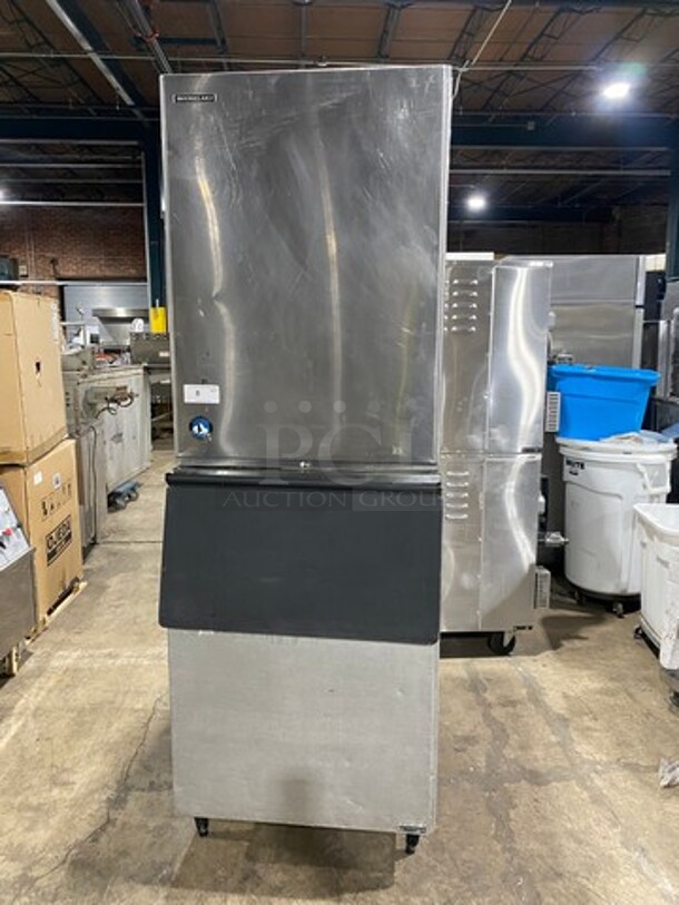ALL ONE MONEY! Hoshizaki Commercial Ice Maker Machine! With Commercial Ice Bin! All Stainless Steel! On Legs! Model: KM1340MRH SN: A04669G 208/230V 60HZ 1 Phase