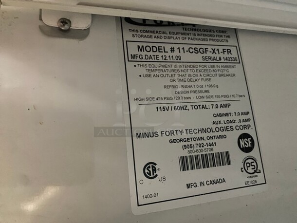 Minus Forty Commercial Single Door Freezer Merchandiser! With View Through Door! On Legs! Model: 11CSGFX1FR SN: 140336 115V 60HZ 1 Phase - Image 8 of 8