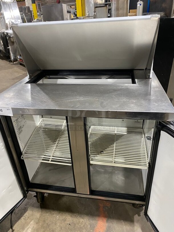 True Commercial Mega Top Refrigerated Sandwich Prep Table! With 2 Door Storage Space Underneath! All Stainless Steel! On Casters! Model: TSSU3608 SN: 5102103 115V 60HZ 1 Phase - Image 5 of 9