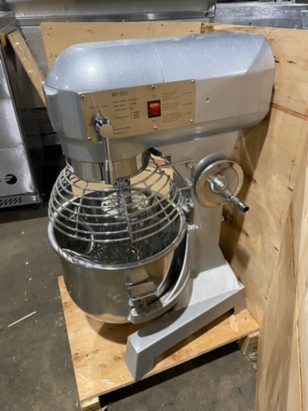 AWESOME! BRAND NEW! IN THE CRATE! Commercial Spiral Mixer! With Whisk, Paddle And Spiral Hook Attachment! With Mixing Bowl And Bowl Guard! Stainless Steel! Model: WGB20 110V - Image 3 of 11