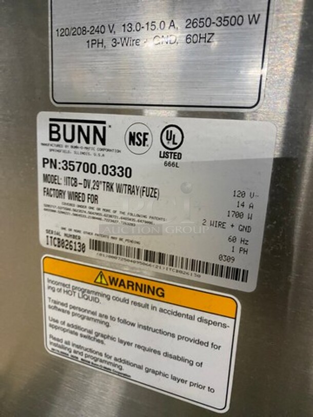 Bunn Commercial Countertop Iced Tea Machine! Stainless Steel Body! Model: ITCBDV29TRK SN: ITCB026130 120V 60HZ 1 Phase - Image 7 of 8