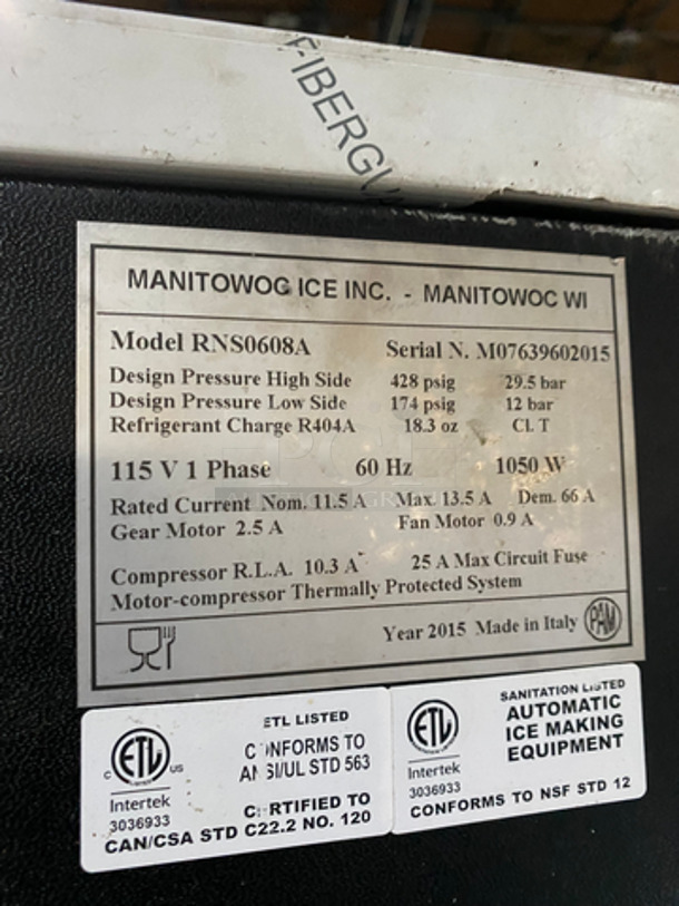 Manitowoc Commercial Ice Maker Head! All Stainless Steel! Model: RNS0608A SN:M 07639602015 115V 60HZ 1 Phase - Image 5 of 6