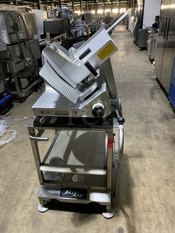 2010 Bizerba SE12 Deli Meat Slicer! On Bizerba Slicer Stand/Cart! Model SE12 Serial 30001590! 120V 1 Phase! Stand Has Casters! 