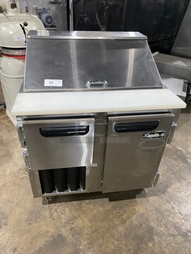 LATE MODEL! 2017 Leader Commercial Refrigerated Sandwich Prep Table! With 2 Door Underneath Storage Space! With Commercial Cutting Board! All Stainless Steel! On Casters! Model: LM36 SN: GA03M0902A 115V 60HZ 1 Phase - Image 1 of 9