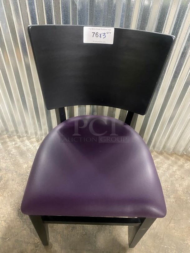 NEW! Square Back Solid Wood Dining Chairs With Purple Vinyl Seat! 3x Your Bid! - Image 5 of 6