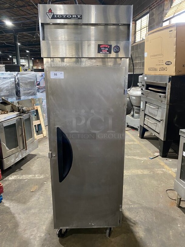 Victory Upright One Solid Door Stainless Steel Reach In Freezer! Model VF1 Serial H0634121! 115V 1 Phase! On Casters!  - Image 1 of 10