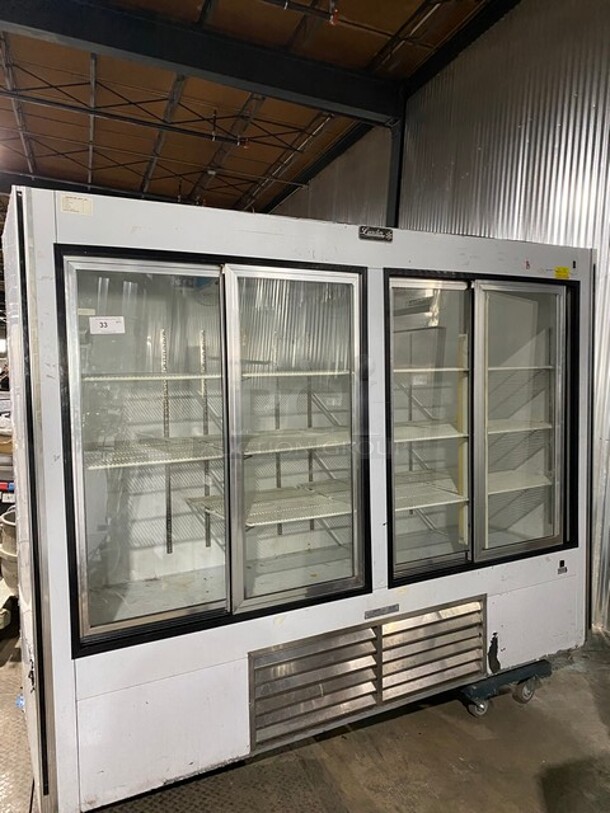 2010 Leader Commercial 4 Door Reach In Refrigerator Merchandiser! With View Through Doors! Poly Coated Racks! WORKING WHEN REMOVED! Model: LS96S SN: PT041176B 115V 60HZ 1 Phase