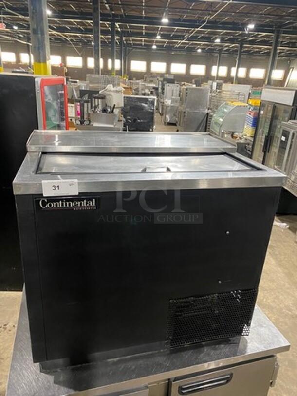 Continental Commercial Under The Counter Beer Bottle Cooler! With Single Sliding Stainless Steel Top Door! Model: CBC37 SN: 14336592 115V 60HZ 1 Phase