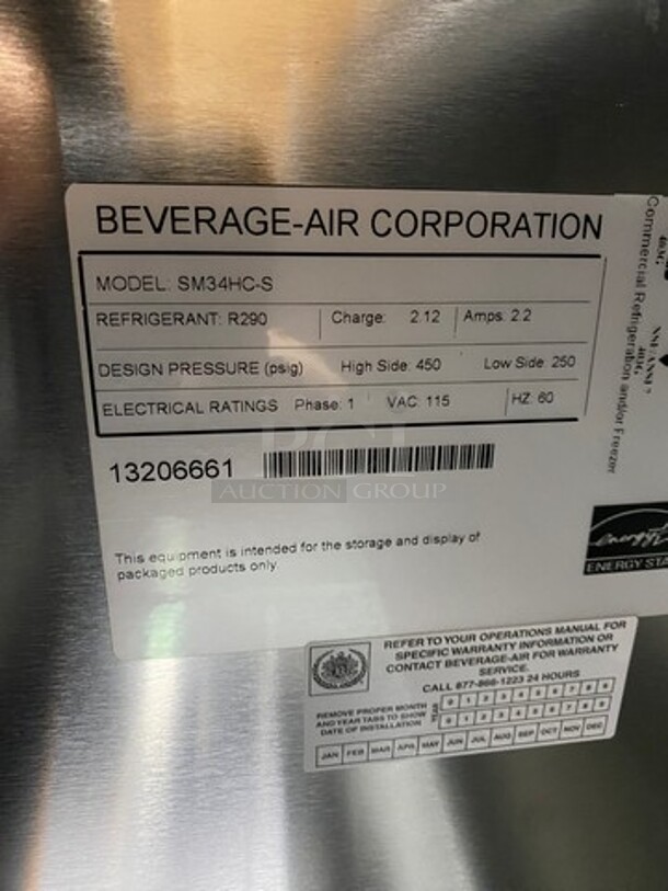 COOL! NEW! SCRATCH-N-DENT! Beverage Air Commercial Refrigerated Milk Cooler! Stainless Steel Body! On Casters! Model: SM34HCS SN: 13206661 115V 60HZ 1 Phase - Image 7 of 11