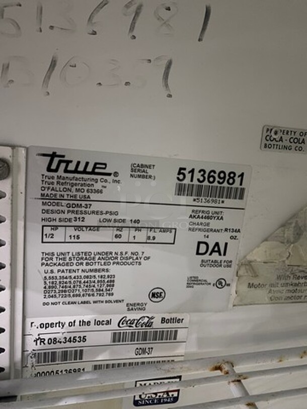 True Commercial 2 Door Reach In Refrigerator Merchandiser! With View Through Sliding Doors! With Poly Coated Racks! Model: GDM37 SN: 5136981 115V 60HZ 1 Phase! Working When Removed! - Image 7 of 10