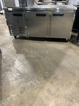 Leader Commercial 3 Door Under The Counter/ Work Top Cooler! With Poly Coated Racks! All Stainless Steel! On Casters! Model: LB72S/C SN: GA09M1922 115V 60HZ 1 Phase
