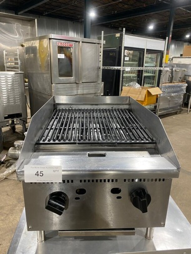Commercial Countertop Natural Gas Powered Char Broiler Grill! With Back And Side Splashes! All Stainless Steel! On Small Legs!