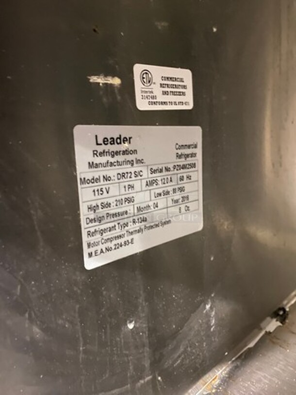 2016 Leader Commercial Refrigerated Pizza Prep Table! With Marble Top! With 3 Door Storage Space Underneath! All Stainless Steel! On Casters! Model: DR72SC SN: PZ04M2508 115V 60HZ 1 Phase - Image 7 of 10