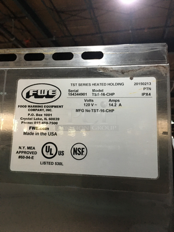 FABULOUS! 2015 FWE Split Door Insulated Warming Cabinet! Holds Full Size Trays! All Stainless Steel! On Casters!  Model: TST-16-CHP SN: 154344901 120V 1 Phase - Image 7 of 8