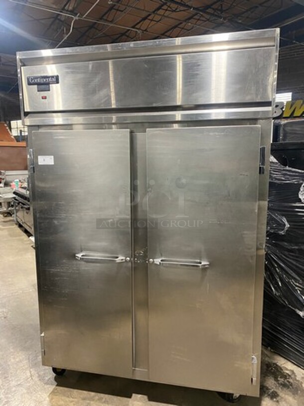 Continental Commercial 2 Door Reach In Freezer! Solid Stainless Steel! On Casters! Model: DL2FESS SN: 143B9271 115V 60HZ 1 Phase