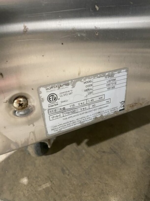 WOW! Moffat Turbofan P8M - Full Size Sheet Pan Manual Electric Proofer And Holding Cabinet! P Series! 8 x full size sheet pan capacity
3" tray spacing
Low velocity circulation fan
Off / proofer / hold mode selection dial
Mechanical thermostat 65-185F
Air heating ON control panel indicator
Humidity level control
Humidity tank ON control panel indicator
Cabinet temperature thermometer
Auto-fill water system standard
Single phase connection!  - Image 8 of 8