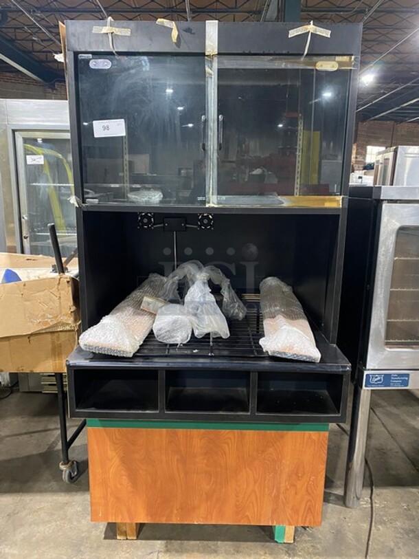 New! Out Of The Box! Structural Concepts Bakery Goods/Food Display Case Merchandiser! Commercial Work Top/ Prep Station! With Overhead Cabinet! With Food Pan Cut Out! 3 Small Compartment Storage! With Legs!