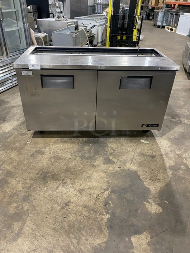 True Commercial Refrigerated Sandwich Prep Table! With 2 Door Underneath Storage Space! All Stainless Steel! On Casters! Model: TSSU6016 SN: 14238325 115V 60HZ 1 Phase
