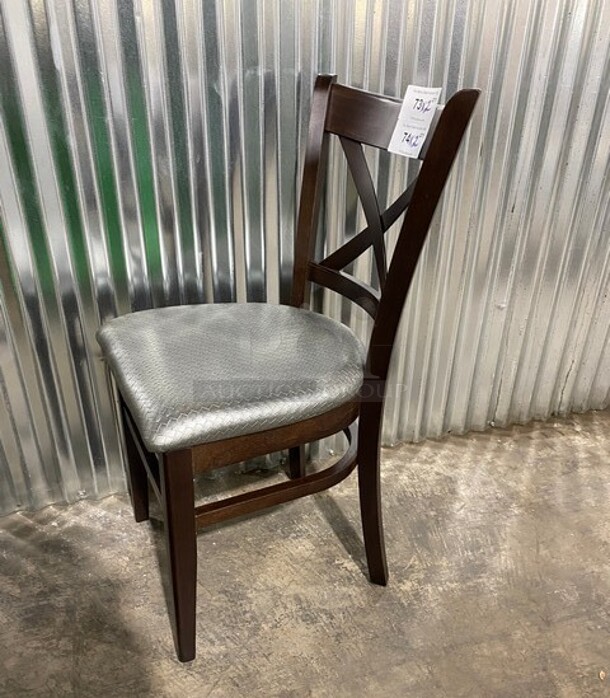 NICE! NEW! Walnut Beech Wood Cross Back Dining Chair With Silver Vinyl Seat! 2x Your Bid! - Image 4 of 6