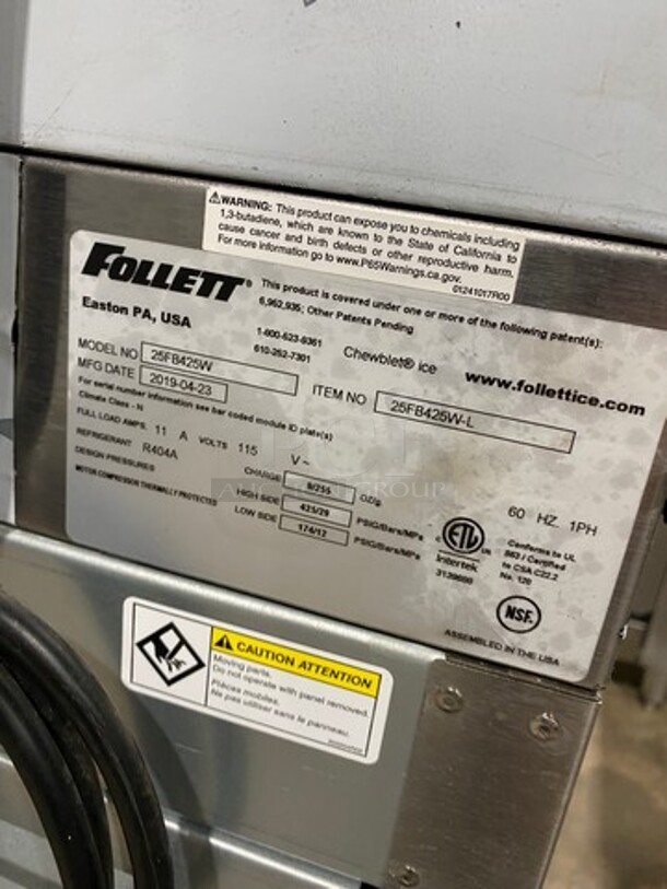 LATE MODEL! 2019 Follett Commercial Ice And Water Dispenser! All Stainless Steel! On Legs! Symphony Series Model: 25FB425W 115V 60HZ 1 Phase - Image 7 of 9