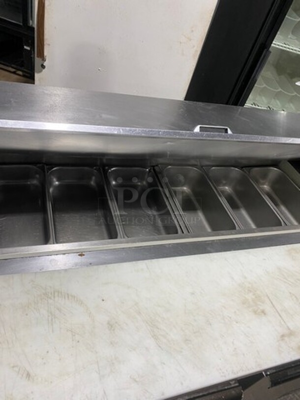 Nice! Beverage Air Commercial Refrigerated Sandwich Prep Table! With Commercial Cutting Board! With 2 Door Underneath Storage Space! With Poly Coated Racks! All Stainless Steel! On Casters! Model: SPE4812 115V 60HZ 1 Phase! Working When Removed! - Image 5 of 9