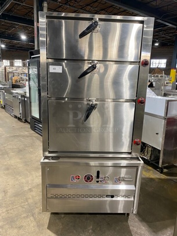 All Stainless Steel Commercial All Natural Gas Triple Deck Steamer! On Legs!