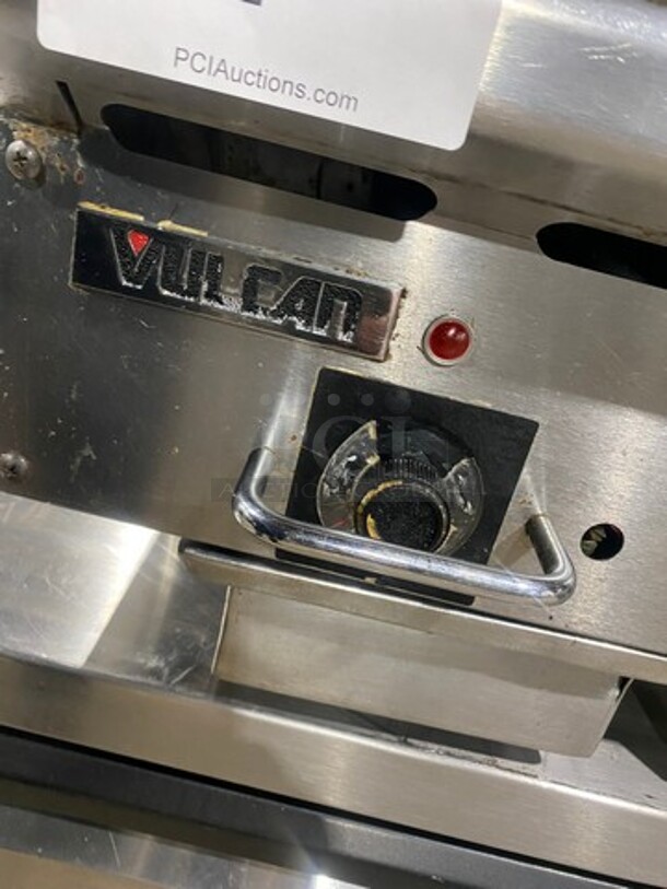 Vulcan Commercial Countertop Natural Gas Powered Flat Top Griddle! With Thermostat Controls! With Back And Side Splashes! All Stainless Steel! On Legs! Model: 24RFG SN: 650124046 - Image 7 of 11