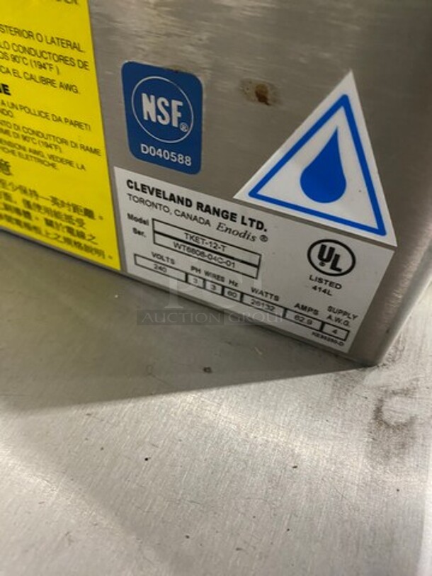 NEW! NEVER USED! Cleveland Commercial Countertop Electric Powered Jacketed Tilting Soup Kettle! On Equipment Stand! All Stainless Steel! On Legs! Model: TKET12T SN: WT680804C01 240V 60HZ 3 Phase - Image 9 of 10