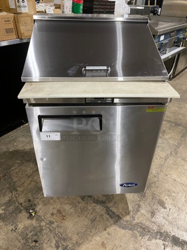 Atosa Commercial Refrigerated Sandwich Prep Table! With Commercial Cutting Board! With Single Door Storage Space! Poly Coated Rack! All Stainless Steel! On Casters! Model: MSF8301 SN: MSF830104216101500C40036 115V 60HZ 1 Phase