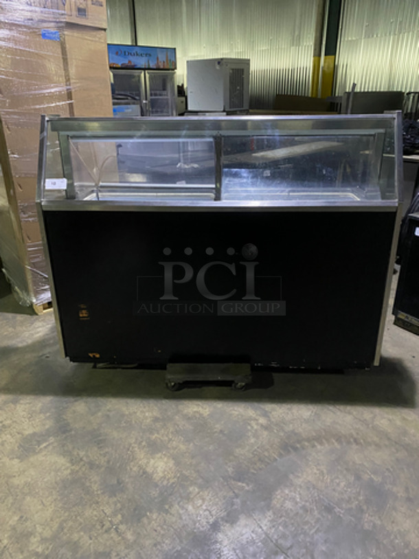Commercial Refrigerated Ice Cream Dipping Cabinet! With Slanted Front Glass! Stainless Steel Top!