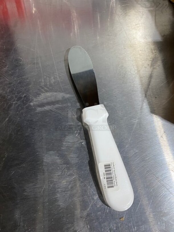 NEW! IN THE BOX! Condiment Spreader Knife! With White Poly Handle! 2x Your Bid! - Image 3 of 5