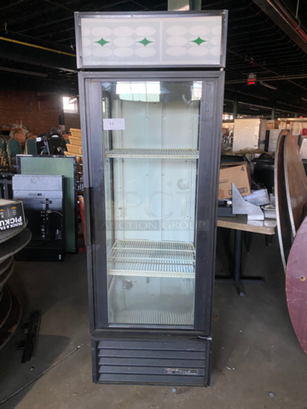 True Commercial Single Door Reach In Cooler Merchandiser! With Glass On Both Sides! View Through Door! With Poly Coated Racks! Model: GEM23 SN: 14651168 115V 1 Phase