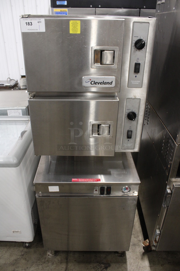 LATE MODEL! Cleveland Model 24CGM200 Stainless Steel Commercial Floor Style Natural Gas Powered Double Deck Steam Cabinet. 200,000 BTU. 24x37x62.5