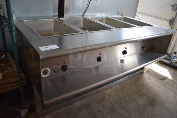 Model HFT-64 Stainless Steel Commercial Electric Powered 4 Bay Steam Table. 230 Volts. 63x34x30