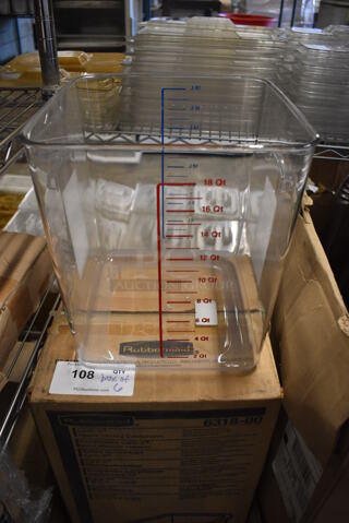 Box of 6 BRAND NEW! Rubbermaid Clear Poly 18 Quart Containers. 13x11.5x12
