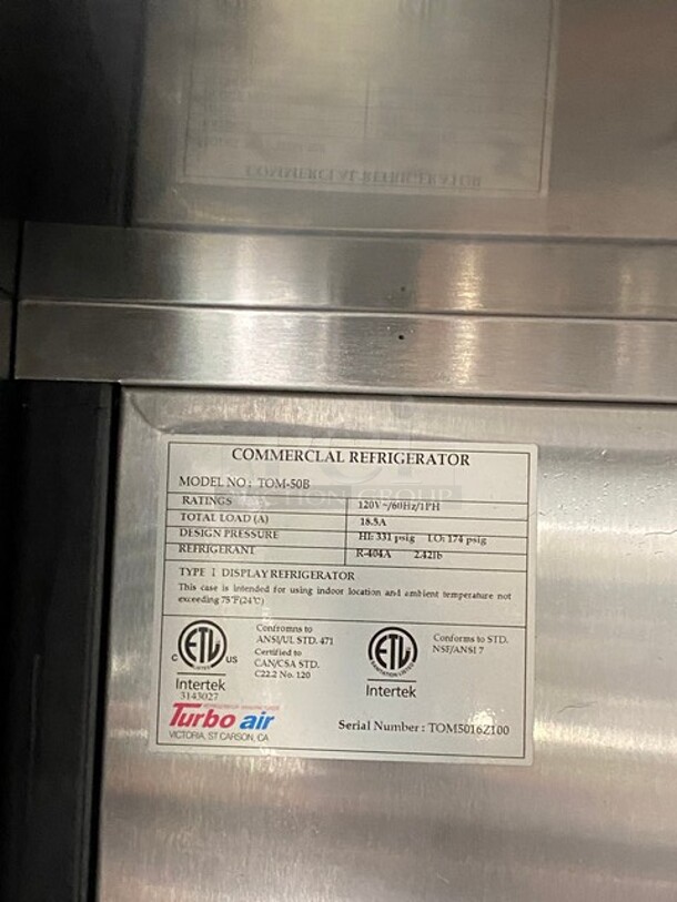 Turbo Air Commercial Refrigerated Open Grab-N-Go Case Merchandiser Display Case! With View Through Sides! All Stainless Steel! MODEL TOM50B SN TON5016Z100! 120V 1PH! - Image 6 of 7