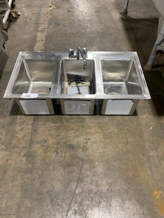 Commercial 3 Compartment Dish Washing Drop In Sink! With Faucet And Handles! All Stainless Steel!