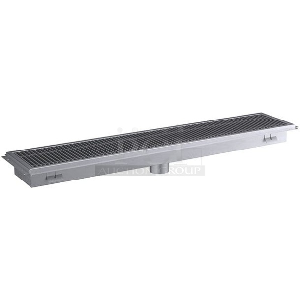 BRAND NEW SCRATCH & DENT! Regency 600FT1260SS 12" x 60" 14-Gauge Stainless Steel Floor Trough with Grate. IN THE BOX! 12x60x4  - Image 1 of 1