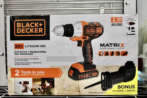 BLACK & DECKER LOT! (1) Black + Decker 20V LITHIUM ION Drill/Driver + Reciprocating Saw Attachment, (2) Black & Decker 4 Tool Combo Kit Drill/Driver, Circular Saw, Reciprocating Saw & LED Light - 20v Lithium Ion. 3x Your Bid - Image 2 of 2