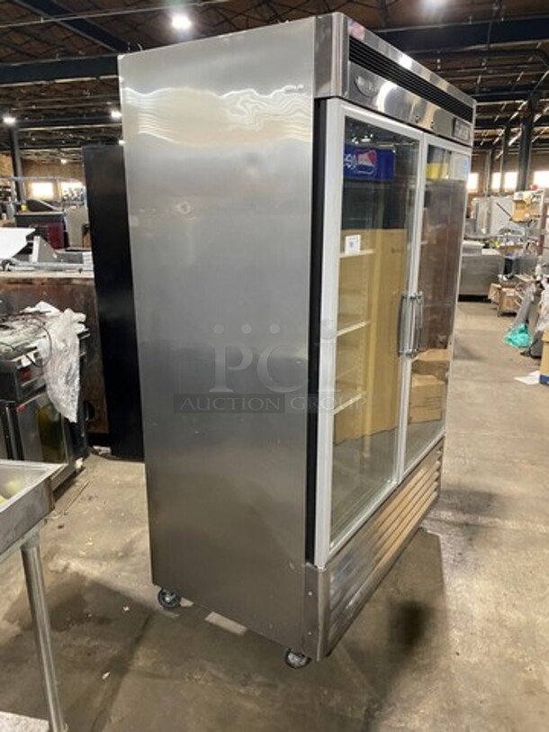 TURBO AIR- Digital Control 2 Glass Door Reach In Refrigerator! Stainless Steel!  On Commercial Casters! Model MSR-49G-2 115V/60Hz/1 Phase! On Casters!  - Image 4 of 9