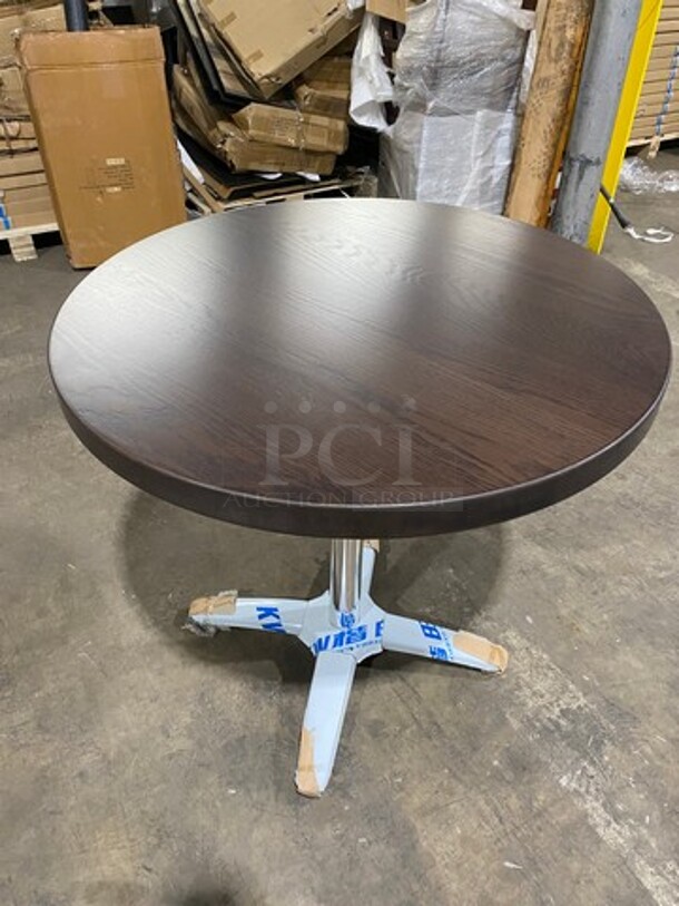 Brand New! Red Oak 30 Inch Round 1.5" Thick BUTCHER BLOCK Style Dining Table! Walnut Finish! With Polished Base!  - Image 3 of 8