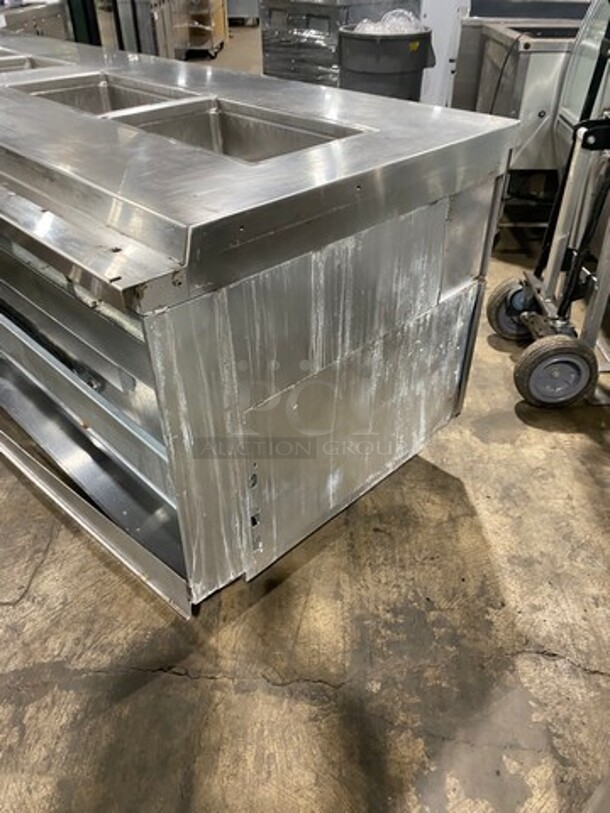 WOW! UNIQUE FIND! Delfield Manitowoc Commercial Custom-Made Half Cold Pan Half Steam Table Food Serving Station! Cold Pan Has 2 Door Refrigerated Storage Space Underneath! Steam Table Has Shelf Storage Space Underneath! All Stainless Steel! - Image 4 of 12