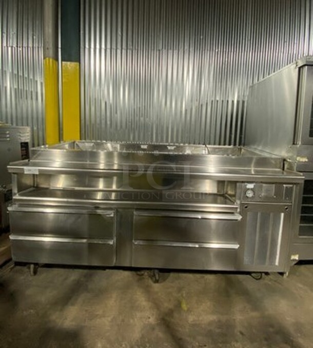 Commercial Refrigerated Pizza Prep Table! With 4 Drawers Storage Space! All Stainless Steel! On Casters!